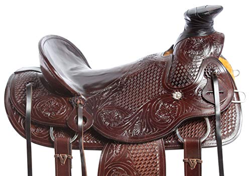 Deen, Enterprises, Wade Tree A Fork - Silla de montar para caballo de trabajo de cuero occidental, tamaño de 35,5 a 45,7 cm, asiento disponible (asiento de 15,5 pulgadas) (asiento de 15 pulgadas)