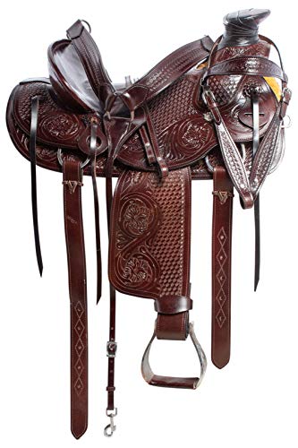 Deen, Enterprises, Wade Tree A Fork - Silla de montar para caballo de trabajo de cuero occidental, tamaño de 35,5 a 45,7 cm, asiento disponible (asiento de 15,5 pulgadas) (asiento de 15 pulgadas)