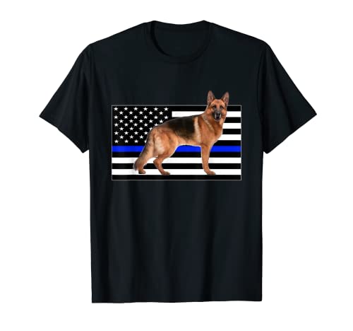 Delgada Línea Azul Pastor Alemán Perro Oficial de Policía Camiseta
