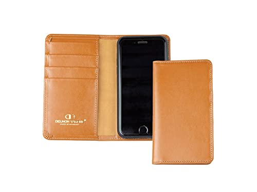 Delon VARONE - Funda personalizada compatible con iPhone 13 Boxcalf de piel marrón, con tarjetero plegable, para hombre y mujer