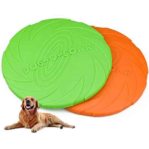 Demason 2 Pcs Frisbee para Cachorros(18cm), Disco de Caucho, Flying Saucer, Juguete Suave, de Salud, para Entrenamiento de Perros, cuidando los dientes de su perrorito, Color Verde y Naranja(2 piezas)