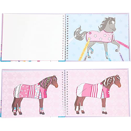 Depesche Depesche-DP-008590 8590 Miss Melody Glitter Doodle Book 6 lápices Brillantes y Pegatinas, Aprox. Libro para Colorear de 22,5 x 16,5 cm, con Motivos de Caballos preimpresos, Color carbón