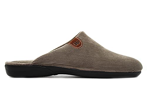 DeValverde - 3073 Taupe - Zapatilla Pantufla de IR por casa, Chinela Destalonada, Suela de Goma, para: Hombre Color: Taupe Talla:44