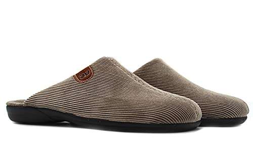 DeValverde - 3073 Taupe - Zapatilla Pantufla de IR por casa, Chinela Destalonada, Suela de Goma, para: Hombre Color: Taupe Talla:44