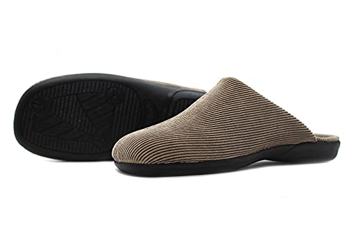 DeValverde - 3073 Taupe - Zapatilla Pantufla de IR por casa, Chinela Destalonada, Suela de Goma, para: Hombre Color: Taupe Talla:44