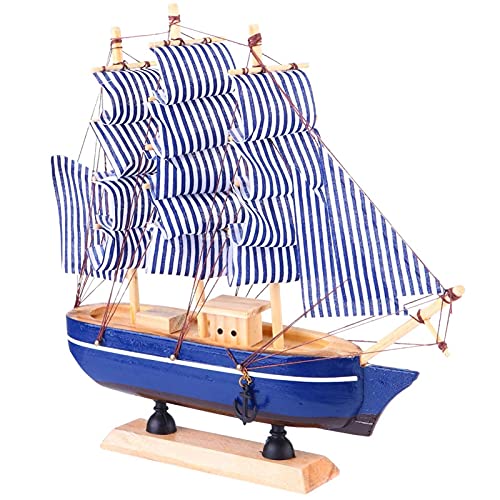 DGFgfgh Modelo de Barco de Vela de Madera Vintage Hecho a Mano Mini Estatua de velero Barco náutico Adorno de Escritorio para el hogar Oficina Artesanía Decoración Regalos de cumpleaños (Azul
