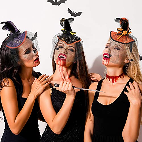 Diadema de Bruja Halloween, 3 PCS Bruja Diadema Decoración de Fiesta de Disfraces de Halloween Sombrero de Bruja Rojo Negro Naranja para Decoración de Fiesta de Disfraces de Halloween Cabello
