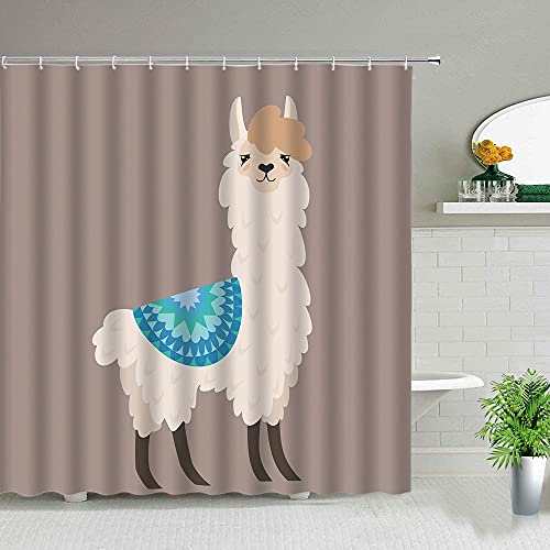 Dibujos Animados Animal Alpaca Cortinas de Ducha Ciervo Elk Bebé Niño Decoración de baño Tela Impermeable Cortina de baño S.5 150x200cm