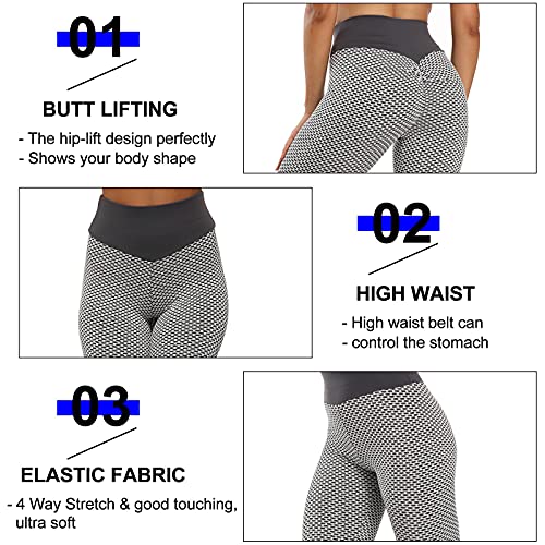 Dihope Leggings Deportivos Mujer de Cintura Alta Pantalones de Yoga Elásticos Mallas Push up Ultra Suaves Pantalones para Reducir Vientre para Runnning Yoga Fitness Trotar (Estilo-5 Gris，M)