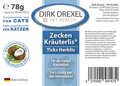 Dirk Drexel Tick Herbal lis para Gatos | Antes, Durante y después de una infestación de garrapatas tratada | nutrición Natural en Caso de infestación de garrapatas/Plaga de garrapatas