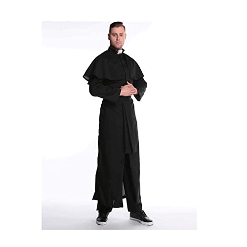 Disfraces de Halloween para hombres Disfraz de sacerdote y monja de lujo para hombres Traje de fiesta de Halloween Vestimenta tradicional con cuello de túnica y fajín para adultos (Color: Priest,