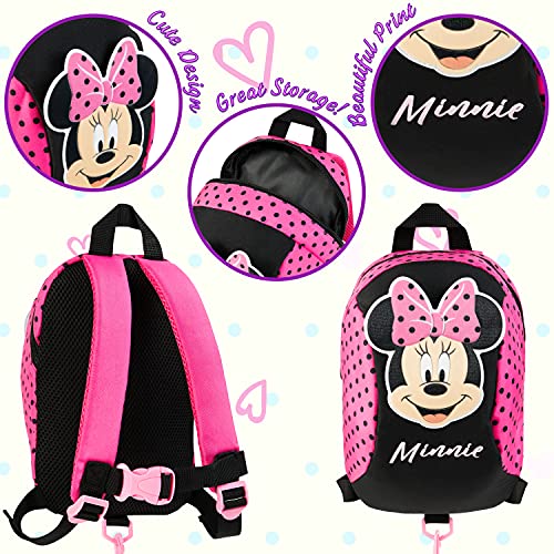 Disney Mochila Bebe Guarderia, Mochila Infantil de Mickey y Minnie Mouse, Mochila Guardería con Arnes Para Bebes (Rosa)