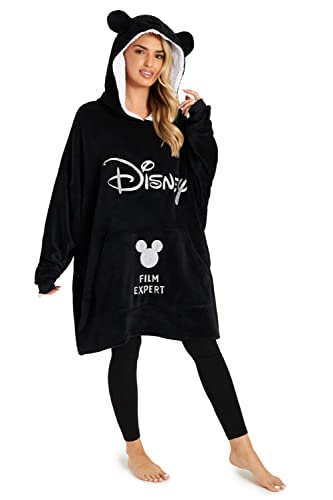 Disney Sudadera Mujer de Mickey Mouse, Sudaderas Mujer Oversize de Forro Polar con Capucha 3D, Regalos para Mujer, Talla Única (Negro)