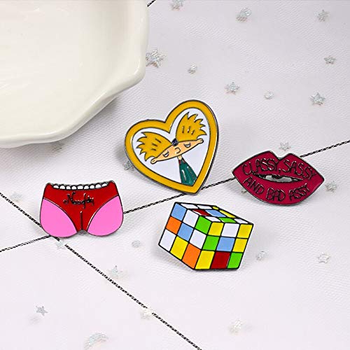 Divertido Labios Esmalte Pins Metal Rubik'S Cube Broches Mujeres Jeans Capa Solapa Pin Insignias Bolsa Decoración Joyería Regalo Para Amigos