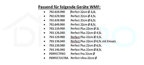 DL-pro Junta para tapa compatible con WMF 60.6855.9990 60.6855.9997, anillo de junta de goma para olla a presión Perfect 22 cm Ø 3,0L 4,5L 6,5L 8,5L