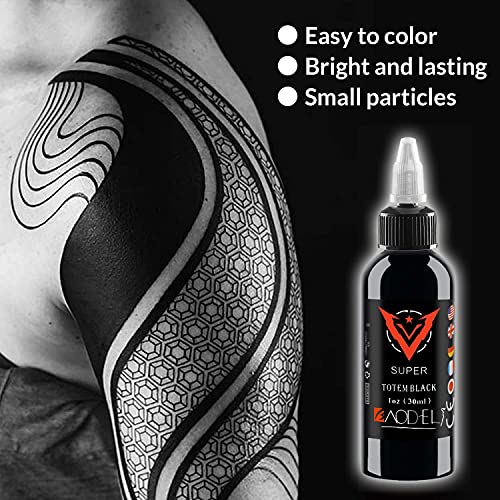DLD Tinta de tatuaje multiusos de color negro puro y permanente tribal Liner delineado 30 ml de tatuajes con microblading pigmento-vegano (1 oz)