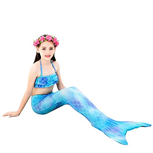DNFUN niñas Colas de Sirena con monoaleta para Nadar Incluyen Trajes de Sirena baño de Bikini,Blue,A6,120
