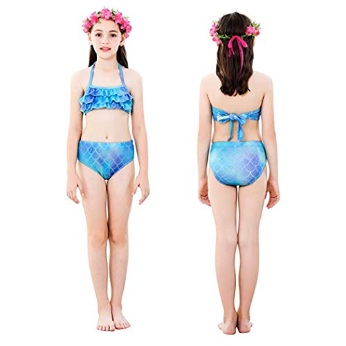 DNFUN niñas Colas de Sirena con monoaleta para Nadar Incluyen Trajes de Sirena baño de Bikini,Blue,A6,120