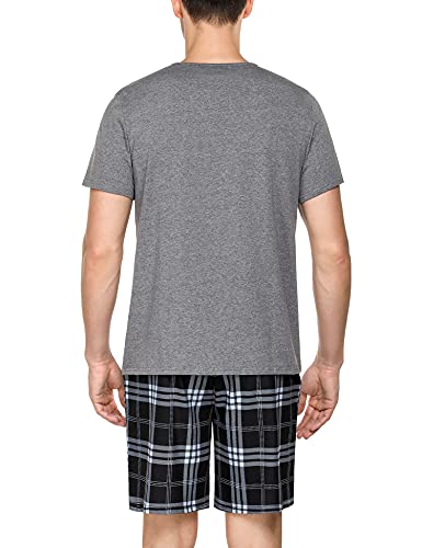 Doaraha Pijamas Cortos Hombre Verano Pijama a Cuadros Algodón Ropa de Dormir Manga Corta Camiseta y Pantalones Cortos Suave y Cómodo 2 Piezas (1292# Gris Oscuro, M)