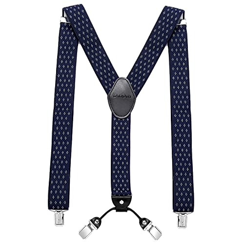 DonDon tirantes anchos 3,5 cm para hombres con 4x clips con cuero en forma de Y - elástico y longitud ajustable - Rombos-azul blanco