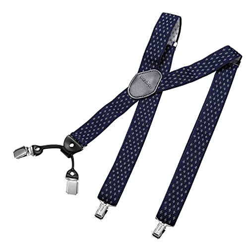 DonDon tirantes anchos 3,5 cm para hombres con 4x clips con cuero en forma de Y - elástico y longitud ajustable - Rombos-azul blanco