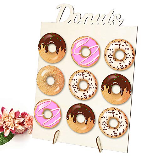 Donut Wall CandySoporte de donuts con capacidad para 9 donuts. Decoración de madera para casa, bodas, entregas, fiestas de cumpleaños, fiesta de bebés
