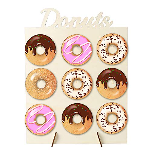 Donut Wall CandySoporte de donuts con capacidad para 9 donuts. Decoración de madera para casa, bodas, entregas, fiestas de cumpleaños, fiesta de bebés