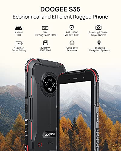 DOOGEE S35 [2021] Movil Resistente Smartphone Telefono Antigolpes Agua y Golpes 4G Libre Android 4350mAh Batería IP68 2GB RAM + 16GB ROM 13MP Triple Cámara 5.0 Corning Gorilla Glass Pantalla GPS