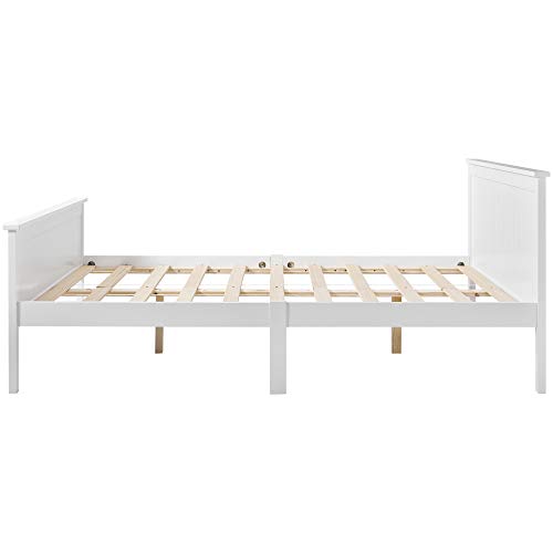 Doolland Marco de cama individual de madera con cabecero y estribo, cama de madera de pino para dormitorio infantil, adolescentes, niños, marfil