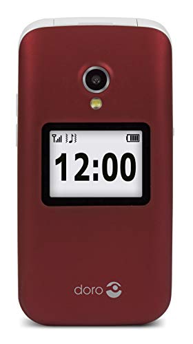 Doro 2424 Teléfono Móvil 2G para Mayores con Tapa con Teclas Grandes, Pantalla Externa, Botón SOS y Base de Carga [Versión Española y Portuguesa] (Rojo/Blanco)