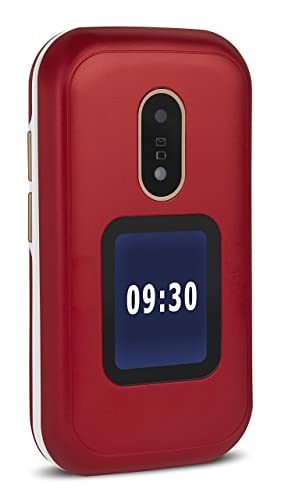 Doro 6060 Teléfono Móvil 2G Dual SIM para Mayores con Tapa con Teclas Grandes, Pantalla Externa, Botón SOS con GPS y Base de Carga [Versión Española y Portuguesa] (Rojo)