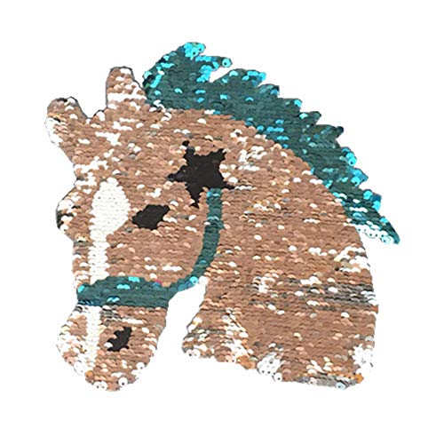 Dosige - Cabeza de caballo con lentejuelas para ropa, parches autoadhesivos, cambian el color de la ropa, chaquetas, vaqueros, artesanía, tamaño 19 x 19 cm