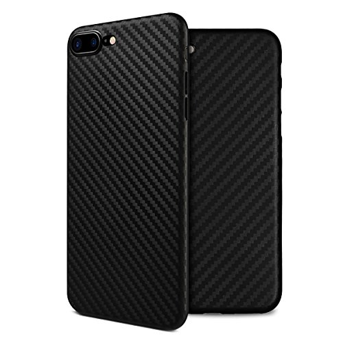 doupi UltraSlim Funda para iPhone 8 Plus / 7 Plus (5,5 Pulgadas) Carbon Fiber Look Fibra de Carbono Óptica, Finamente Estera Ligero Estuche Protección, Negro