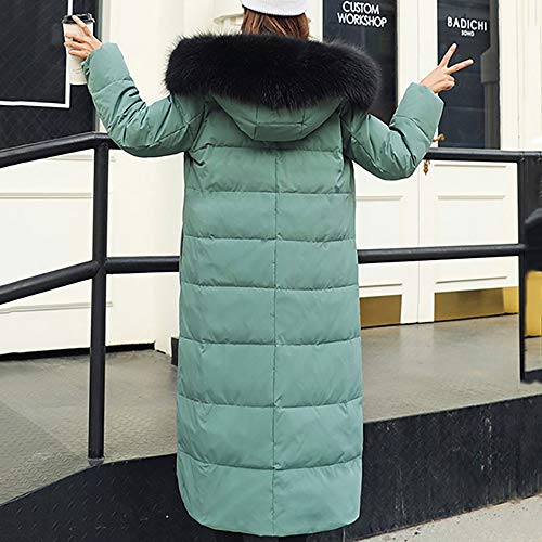 Down jacket El Invierno Negro y Verde de Talla Grande para Mujer USA Grasa y Grasa para Aumentar la Chaqueta Larga con Capucha y Cuello de Piel Delgada
