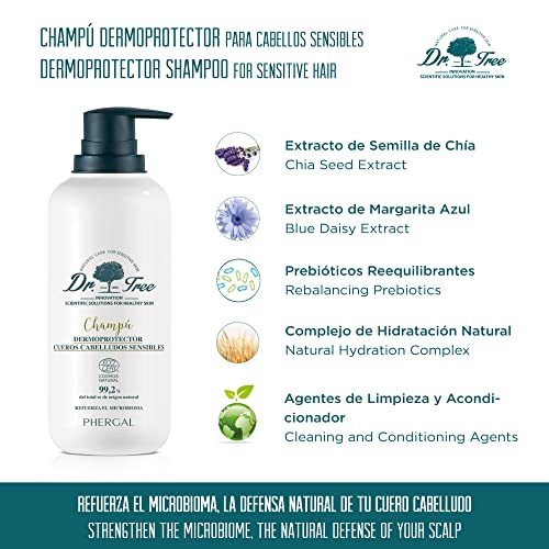 Dr. Tree | Champú Dermoprotector Cueros Cabelludos Sensibles | Limpieza, Brillo y Fuerza | Refuerza el Microbioma | 99% Ingredientes Naturales | 400ml