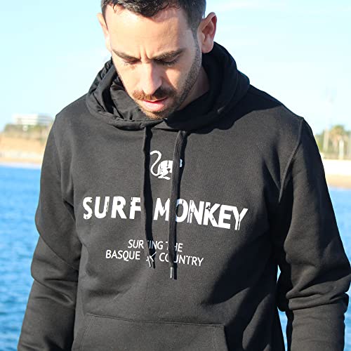 DRESSED IN MUSIC PLAY WITH ME Hoodie Sudadera Ecológica con Capucha para Hombre - Algodón Orgánico Gots Surf Monkey® (Negro Canguro, M)