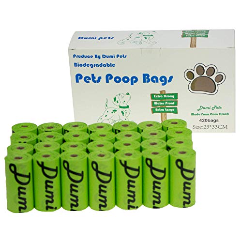 Dumi Pets Bolsas biodegradables para residuos de perro extra gruesas y fuertes, a prueba de fugas, respetuosas con el medio ambiente, 420 unidades