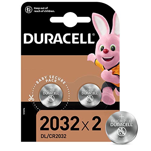 Duracell - Pilas de botón de litio 2032 de 3 V, paquete de 2, con Tecnología Baby Secure, para uso en llaves con sensor magnético, básculas, elementos vestibles, dispositivos médicos (DL/CR2032)