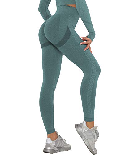DUROFIT Mallas Push Up Mujer Leggings Deportivas Pantalones Deportivos Fitness Leggins Polainas de Yoga Training Fitness Cintura Alta Estiramiento Elásticos Verde Oscuro S