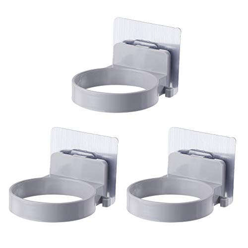 DXIA 3 PCS Soporte de Secador de Pelo en Pared, Autoadhesivo Ventosa Estante Secador Pelo, Secador de Pelo Organizador de Almacenamiento de Baño de Plástico Estante, Sin Rastro (Gris)