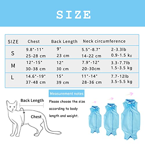 Easy Joy Traje de Recuperación Profesional para Gatos, Anti-Lamido Medical Chaleco con Velcro, E-Collar Alternativa para Gatos, para Gatito Heridas Abdominales o Enfermedades de la Piel(M,Azul)