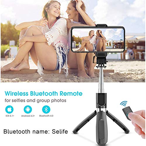 EasyULT Palo Selfie Trípode, 3 en 1 Extensible Selfie Stick Desmontable con Bluetooth Control Remoto, para Samsung/mi/Huawei y Otros Android e iOS de 4.0-6.2 Pulgadas(Negro)