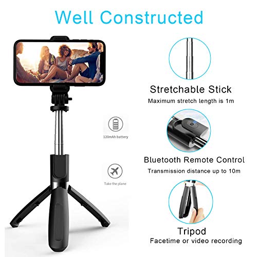 EasyULT Palo Selfie Trípode, 3 en 1 Extensible Selfie Stick Desmontable con Bluetooth Control Remoto, para Samsung/mi/Huawei y Otros Android e iOS de 4.0-6.2 Pulgadas(Negro)