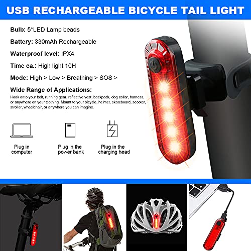 EBUYFIRE 5 luces LED para bicicleta de 5200 mAh, batería delantera y luz trasera Set USB recargable IPX6 impermeable bicicleta faro se adapta para ciclismo montaña MTB Road (set B)