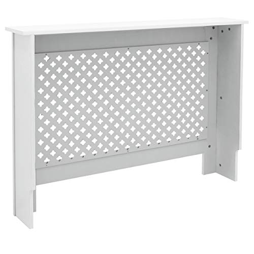 ECD Germany Cubierta del Radiador 112x19x82 cm MDF Blanco Lacado Revestimiento Protector Moderno de Calefacción Patrón de Panal Superficie de Estantería Útil de Madera para Sala de Estar Dormitorio