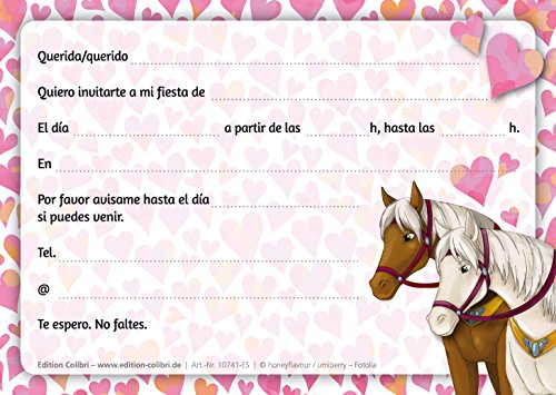 Edition Colibri 10 Invitaciones en español “Caballos“ (Jgo.1): Juego de 10 Invitaciones tiernamente ilustradas con Caballos para el cumpleaños de niñas (10741 ES)