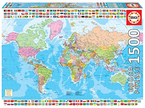 Educa - Mapamundi político Puzzle, 1 500 Piezas, Multicolor (18500)