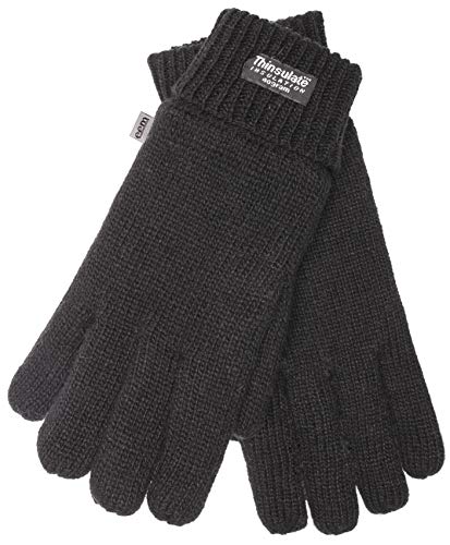 EEM guantes de punto WARM y HAPPY para niños con forro térmico Thinsulate de poliéster, material de punto 100% algodón, negro - L