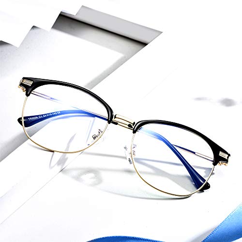 Effnny Bloqueo de luz azul Gafas anti fatiga filtro UV juegos de computadora monturas de gafas de lectura Para hombres mujeres (5054 Oro negro)