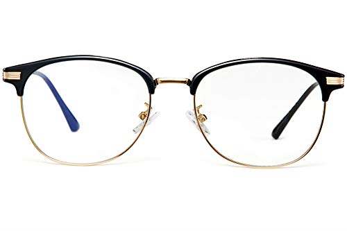 Effnny Bloqueo de luz azul Gafas anti fatiga filtro UV juegos de computadora monturas de gafas de lectura Para hombres mujeres (5054 Oro negro)